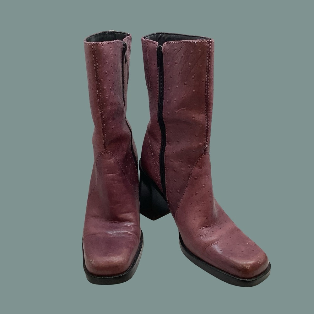Mia Purple Boots Womens Y2k Boots Ostrich Patttern Leather Mid-Calf Boots Sz 7